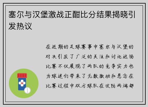 塞尔与汉堡激战正酣比分结果揭晓引发热议