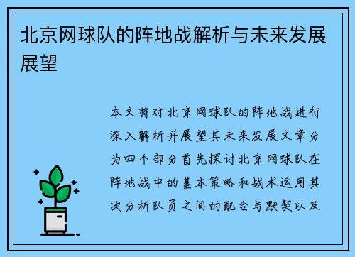 北京网球队的阵地战解析与未来发展展望